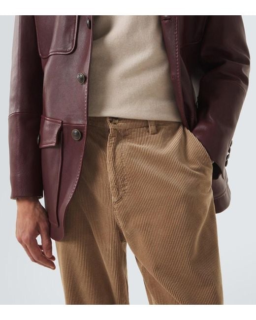 Brunello Cucinelli Natural Cotton Corduroy Straight Pants for men