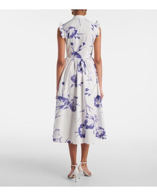 Erdem Blue Floral Cotton Poplin Midi Dress