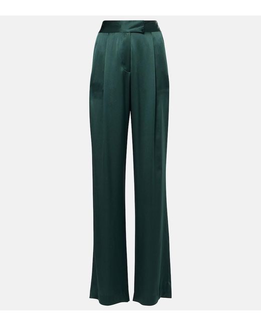 The Sei Green Pleated Silk Charmeuse Wide-Leg Pants
