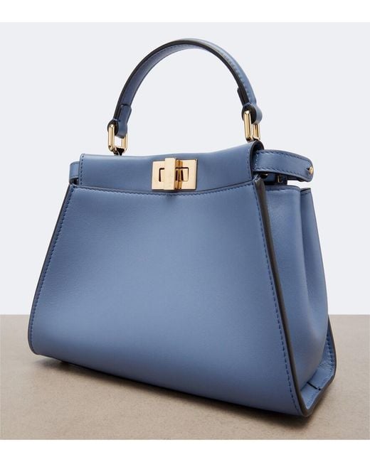 Fendi Blue Peekaboo Mini Leather Top-Handle Bag