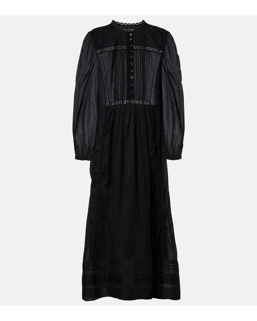 Isabel Marant Black Gisela Lace-Trimmed Cotton Maxi Dress