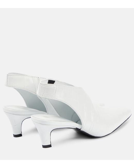 Totême  White The Croco Slim Leather Slingback Pumps