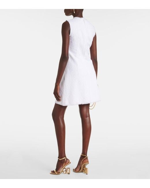 Dolce & Gabbana White Capri Cotton-Blend Tweed Minidress