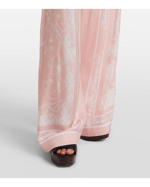 Balmain Pink Printed Satin Palazzo Pants
