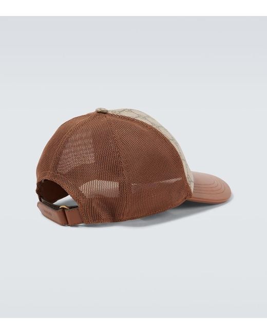 Gucci Natural Gg Canvas Leather-Trimmed Baseball Cap for men