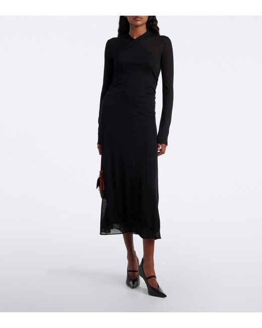 Fendi Black Hooded Wool Midi Dress