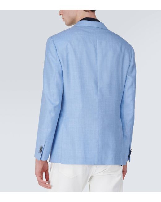 Brioni Blue Silk, Cashmere, And Linen Twill Blazer for men