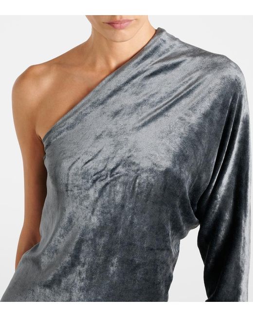 Rick Owens Blue Diana One-Shoulder Velvet Top