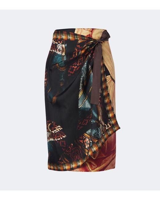 Dries Van Noten Black Printed Silk Wrap Skirt