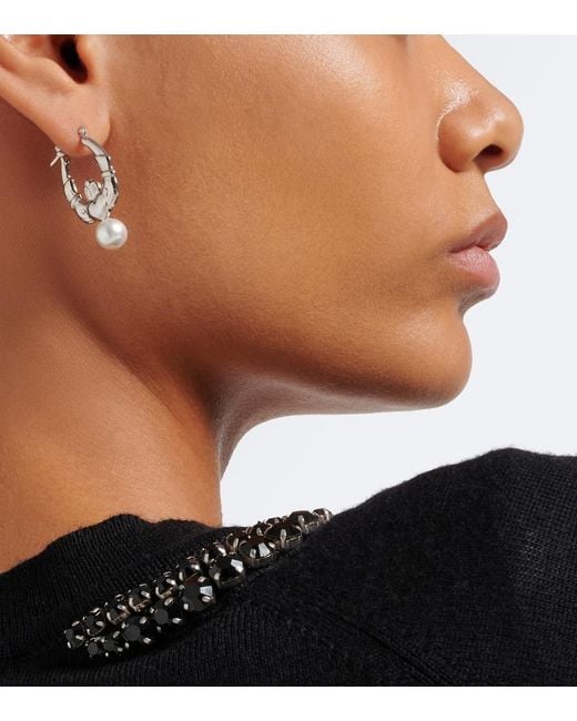 Simone Rocha White Faux Pearl Hoop Earrings