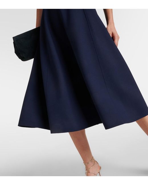 Oscar de la Renta Blue Puff-Sleeve Wool-Blend Midi Dress