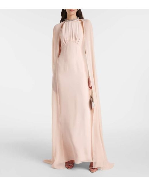 Roland Mouret Pink Embellished Caped Silk Chiffon Gown