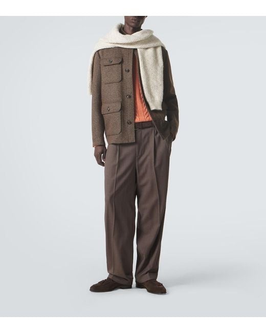 Loro Piana Brown Isaac Virgin Wool Crepe Straight Pants for men