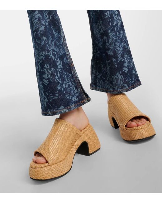 Ganni Natural Butterfly Raffia Platform Mules
