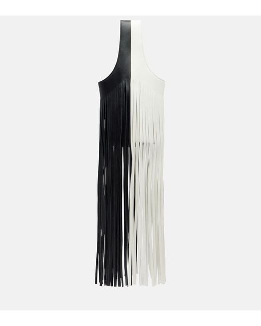 Khaite White Livia Small Fringed Leather Tote Bag