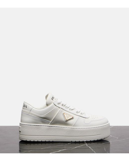 Prada White Downtown Bold Leather Platform Sneakers