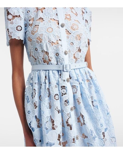 Self-Portrait Blue Belted Lace Shirt Dress