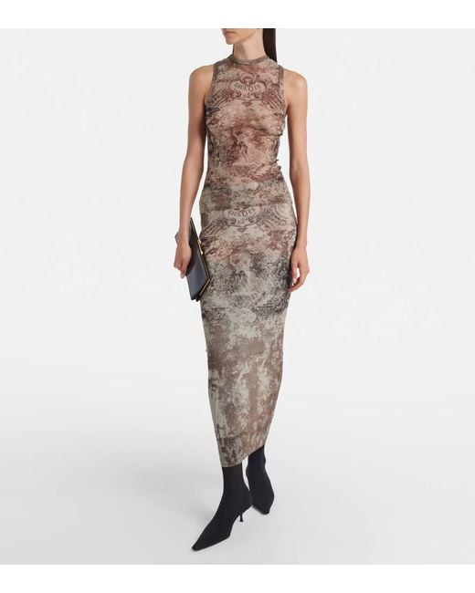 Jean Paul Gaultier Natural Bedruckter Midirock Medallion Aus Mesh