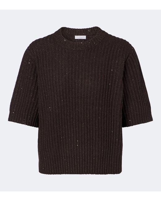 Brunello Cucinelli Black Ribbed-Knit Cashmere And Wool-Blend Sweater