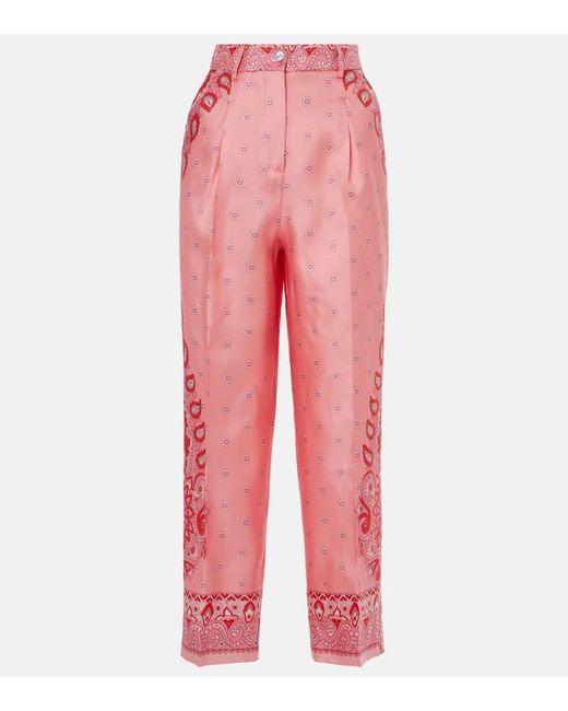 Etro Pink Paisley Silk Straight Pants