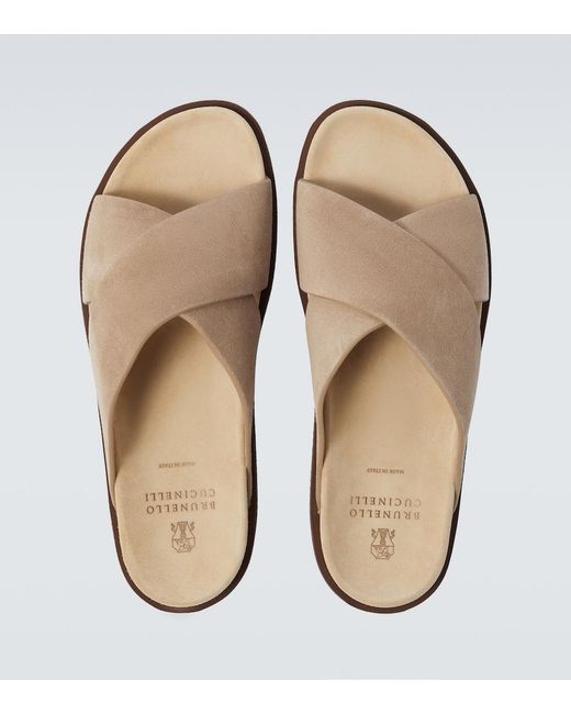 Brunello Cucinelli Brown Suede Slides for men