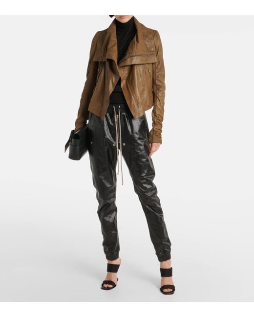 Rick Owens Natural Asymmetric Leather Biker Jacket