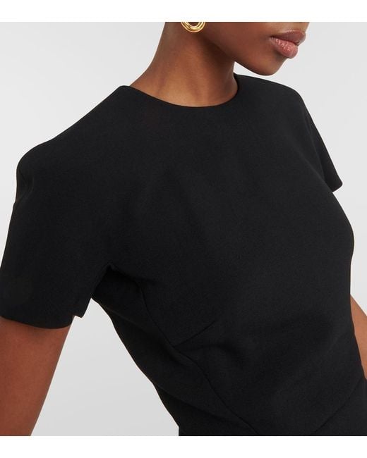 Victoria Beckham Black Fitted T-Shirt Crepe Midi Dress
