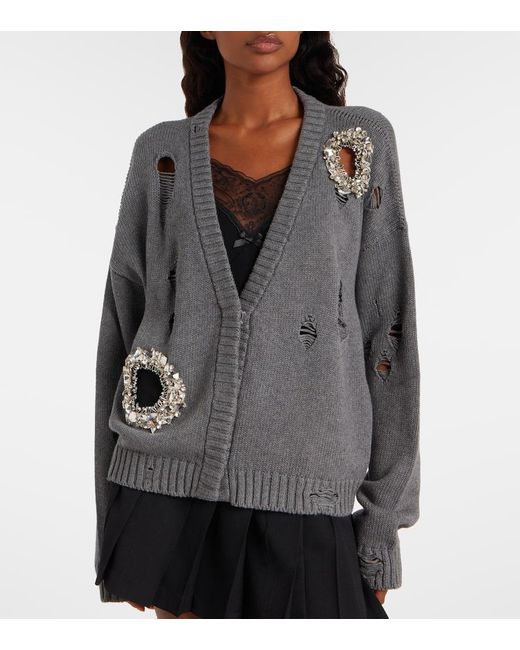 Area Gray Distressed Cotton And Cashmere Cardigan