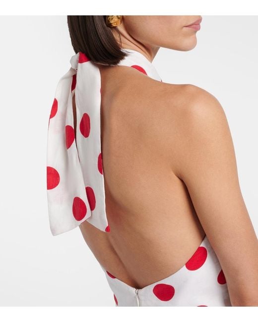 Cala De La Cruz Red Veneta Polka-Dot Halterneck Linen Minidress