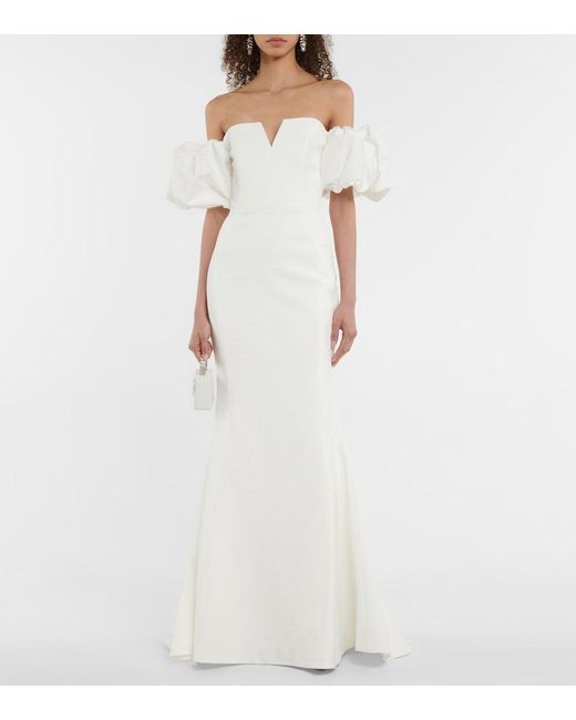 Rebecca Vallance White Bridal Genevieve Off-shoulder Crepe Gown