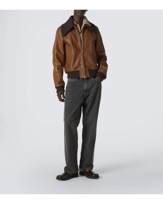 Our Legacy Brown Pharos Leather Bomber Jacket for men