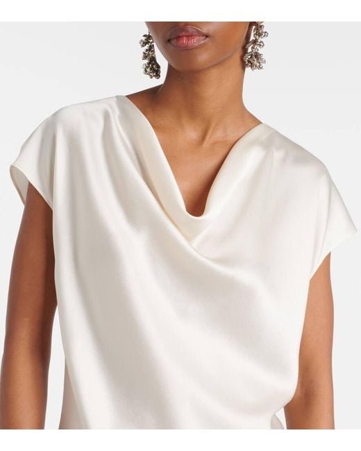 Vince White Draped Silk Satin Top