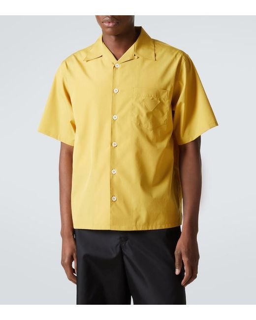 Prada Yellow Cotton Poplin Bowling Shirt for men
