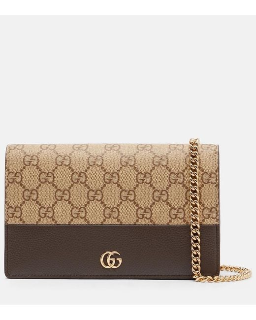 Gucci Brown Gg Marmont Canvas Wallet On Chain