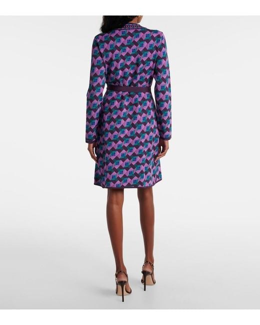 Diane von Furstenberg Blue Edwina Knitted Jacquard Wrap Dress