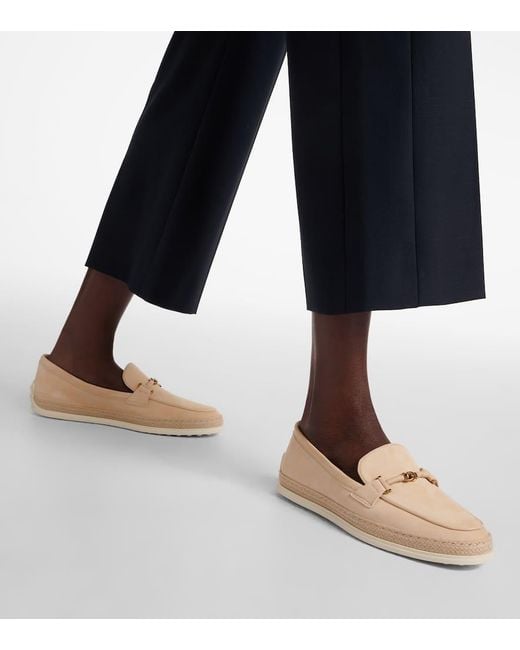 Mocassini Double T Ring in suede di Tod's in Natural