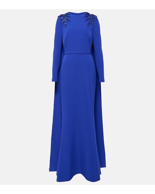 Safiyaa Blue Ginevra Embellished Caped Gown