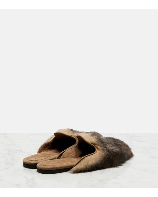Dolce & Gabbana Brown Logo Suede-Trimmed Shearling Mules