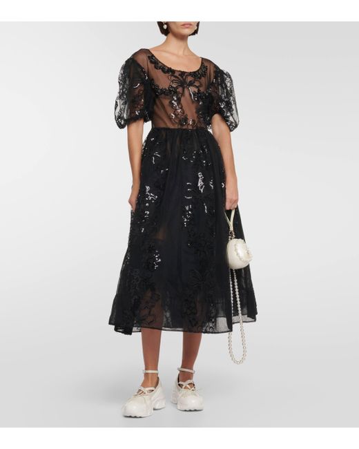 Simone Rocha Black Sequined Tulle Gown