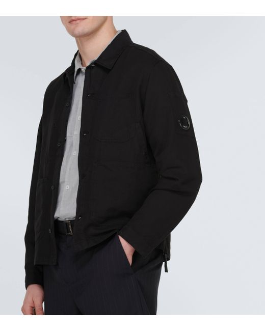 C P Company Black Single-breasted Cotton And Linen Overshirt for men