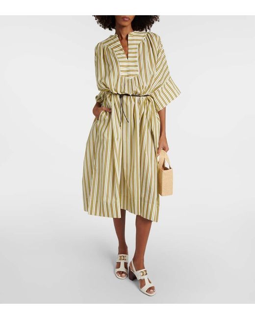 Yves Salomon Metallic Striped Cotton Midi Dress