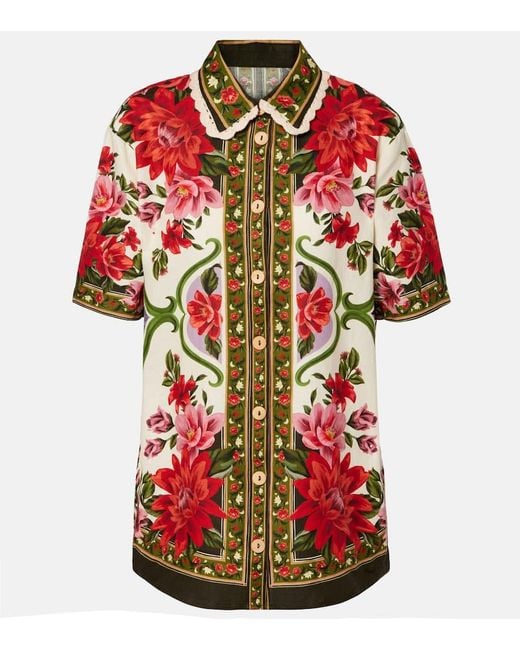 Farm Rio Red Wonder Rio Oversized Linen-Blend Shirt