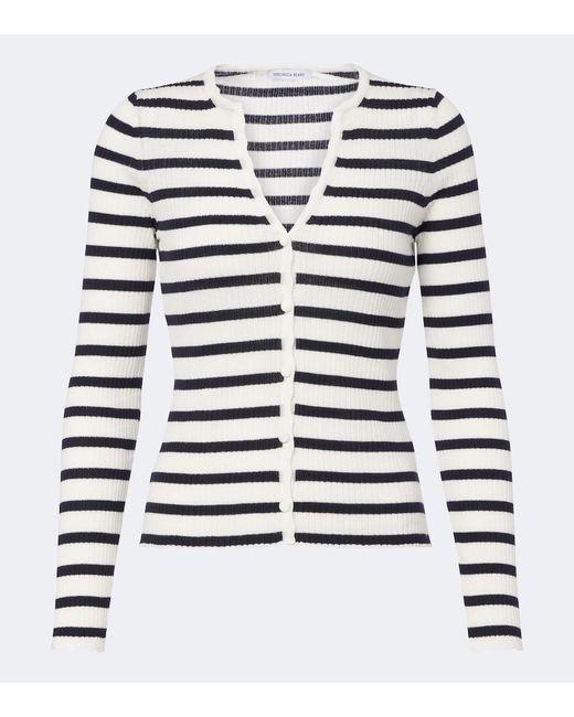 Veronica Beard White Anwin Striped Wool Cardigan