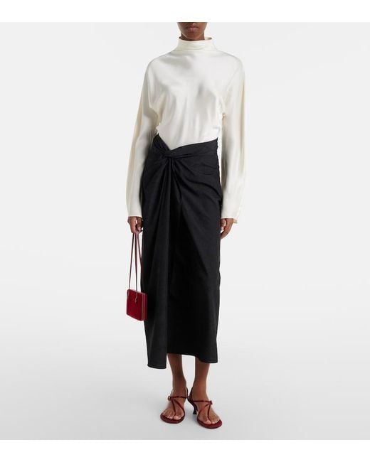 Rohe Black Gathered Midi Skirt