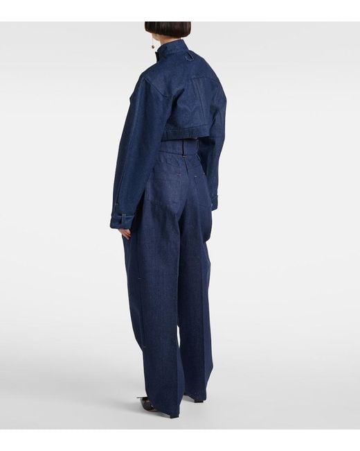 Jacquemus Blue Cropped Indigo Denim Moto Jacket