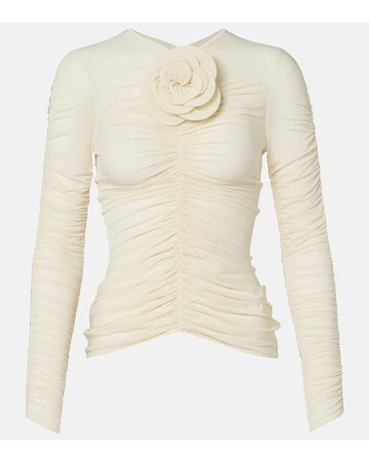 Magda Butrym Natural Floral-Applique Ruched Top