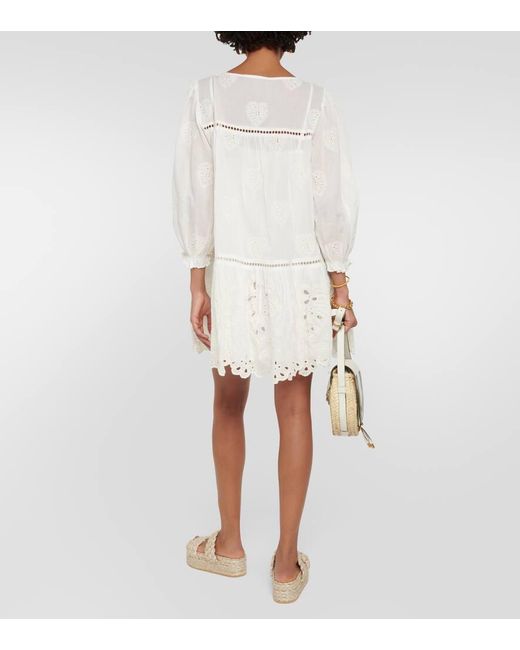 Vestido Corto Renee De Algodon Bordado Velvet de color White