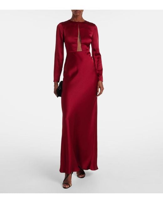 Max Mara Red Bird Satin Maxi Dress