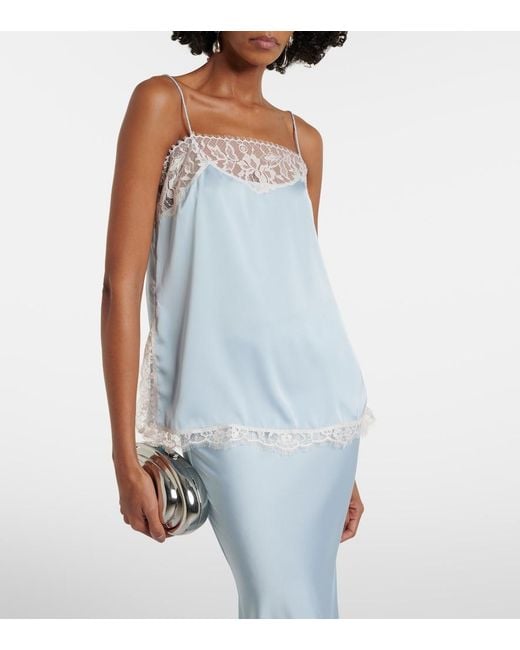 Faithfull The Brand Blue Hanna Lace-Trimmed Satin Camisole