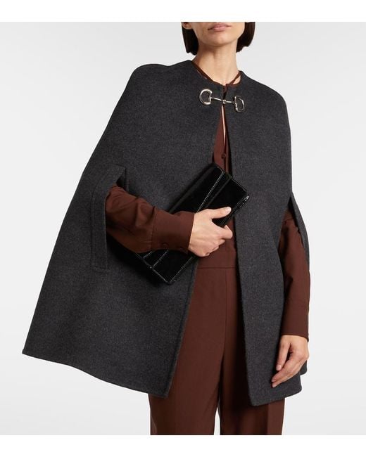 Gucci Black Caban Horsebit Wool Cape